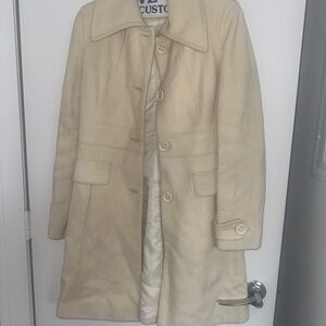 Cream Wool-Blend Long Button Coat